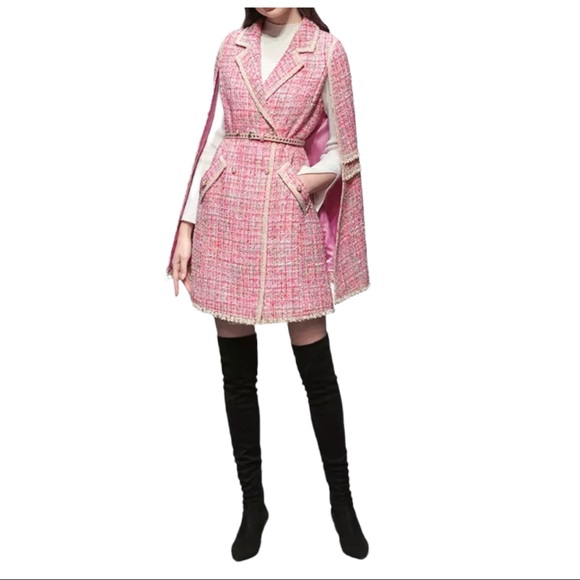 The Kaya Metallic Pink Tweed Belted Jacket Dress - Picture 2 of 12